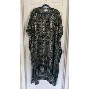 Vintage 90's Jessica Taylor Green Animal Print Maxi Kaftan Dress One Size